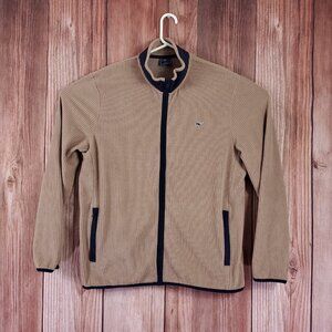 Vineyard Vines Mens Size Large Grid Fleece Full Zip Jacket Brown Whale Warm